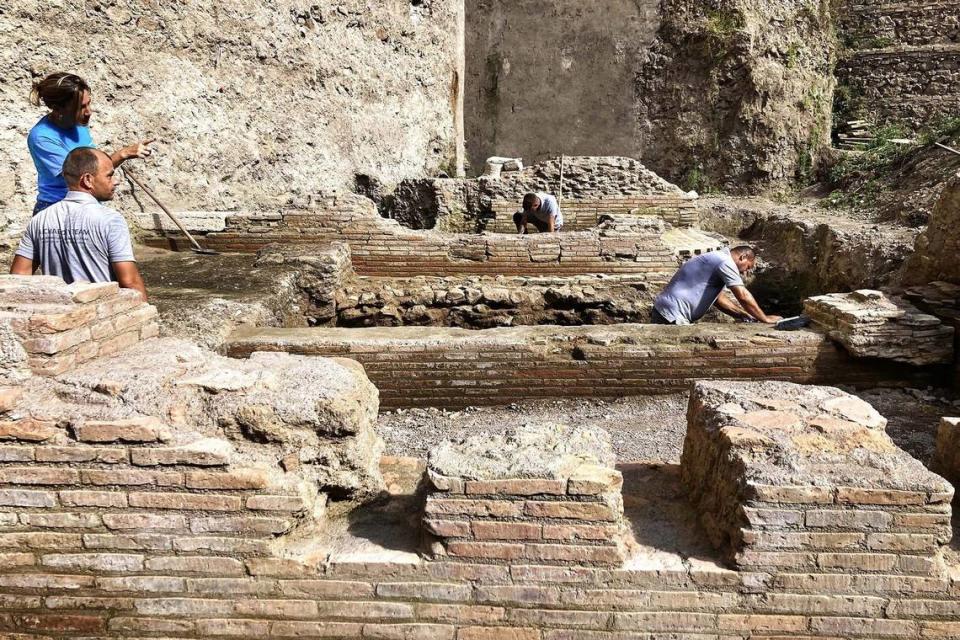 Layers of brick walls unearthed at the site of Nero’s theater