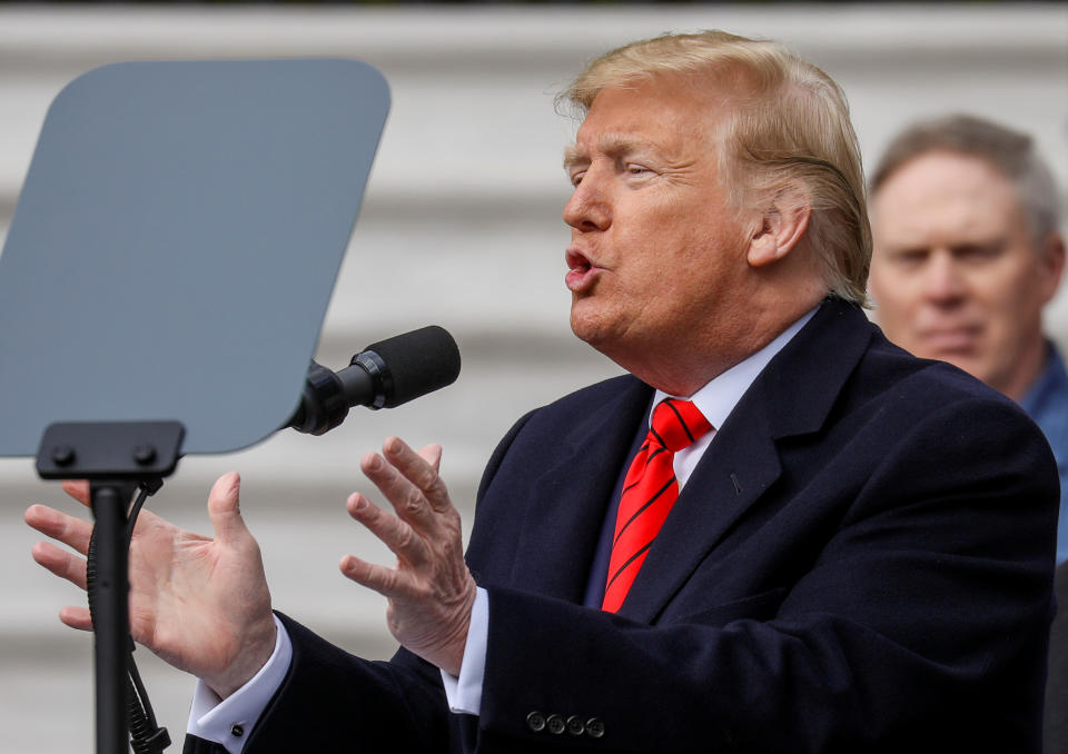 U.S. President Donald Trump speaks during a signing ceremony for the United States-Mexico-Canada Trade Agreement (USMCA) on the South Lawn of the White House in Washington, U.S., January 29, 2020. REUTERS/Leah Millis