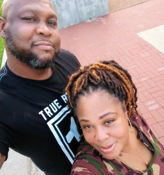 Mitchell and Crystal Hughes in summer of 2019 on the campus of St. Louis University.