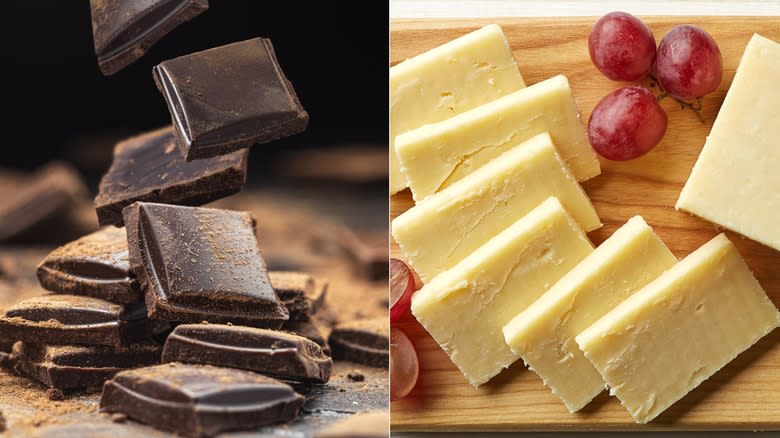 Dark chocolate and sliced cheese