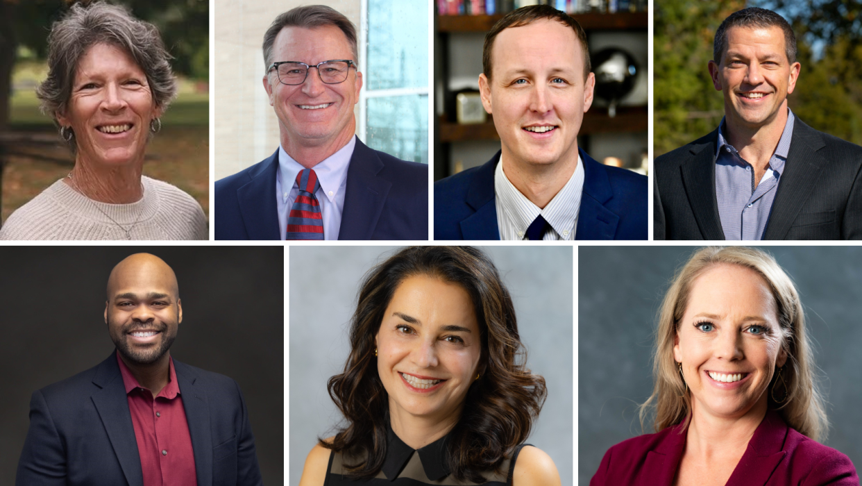 The 2024 Springfield school board candidates include, clockwise from top left, Susan Provance, Scott Crise, Landon McCarter, Chad Rollins, Danielle Kincaid, Maryam Mohammadkhani, and Kyler Sherman-Wilkins.