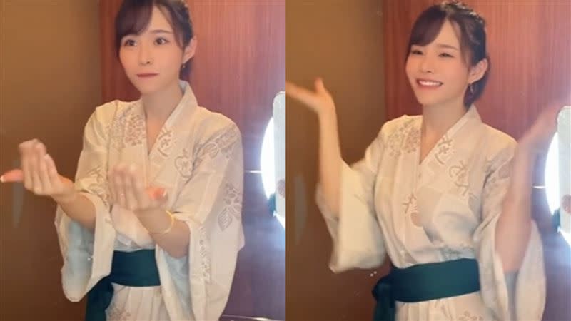 波波醬穿日式浴衣在鏡頭前大跳南韓團體少女時代的經典曲《Gee》，動感模樣立刻吸引35萬人按讚。（圖／翻攝自IG／1mariannnnn）