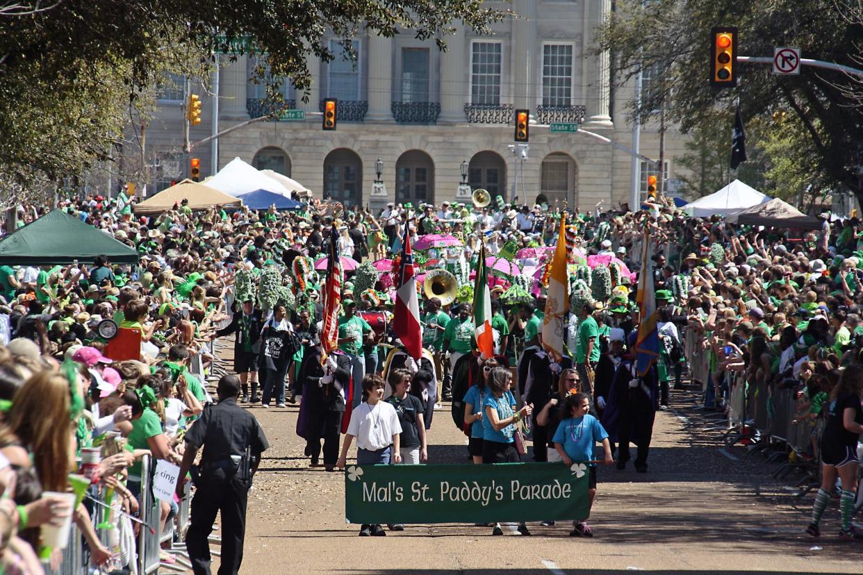 Thousands of parade-goers line the streets of downtown Jackson for the 31st annual St Paddy's Day Parade in 2011.