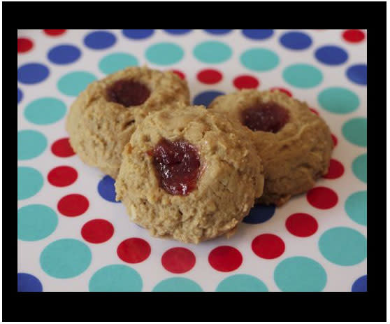 Peanut Butter and Jelly Oatmeal Thumbprint Cookies