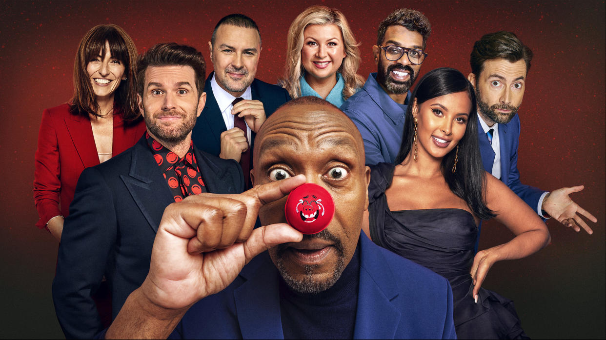 Davina McCall, Joel Dommett, Paddy McGuinness, Sir Lenny Henry, Rosie Ramsey, Romesh Ranganathan, Maya Jama and David Tennant