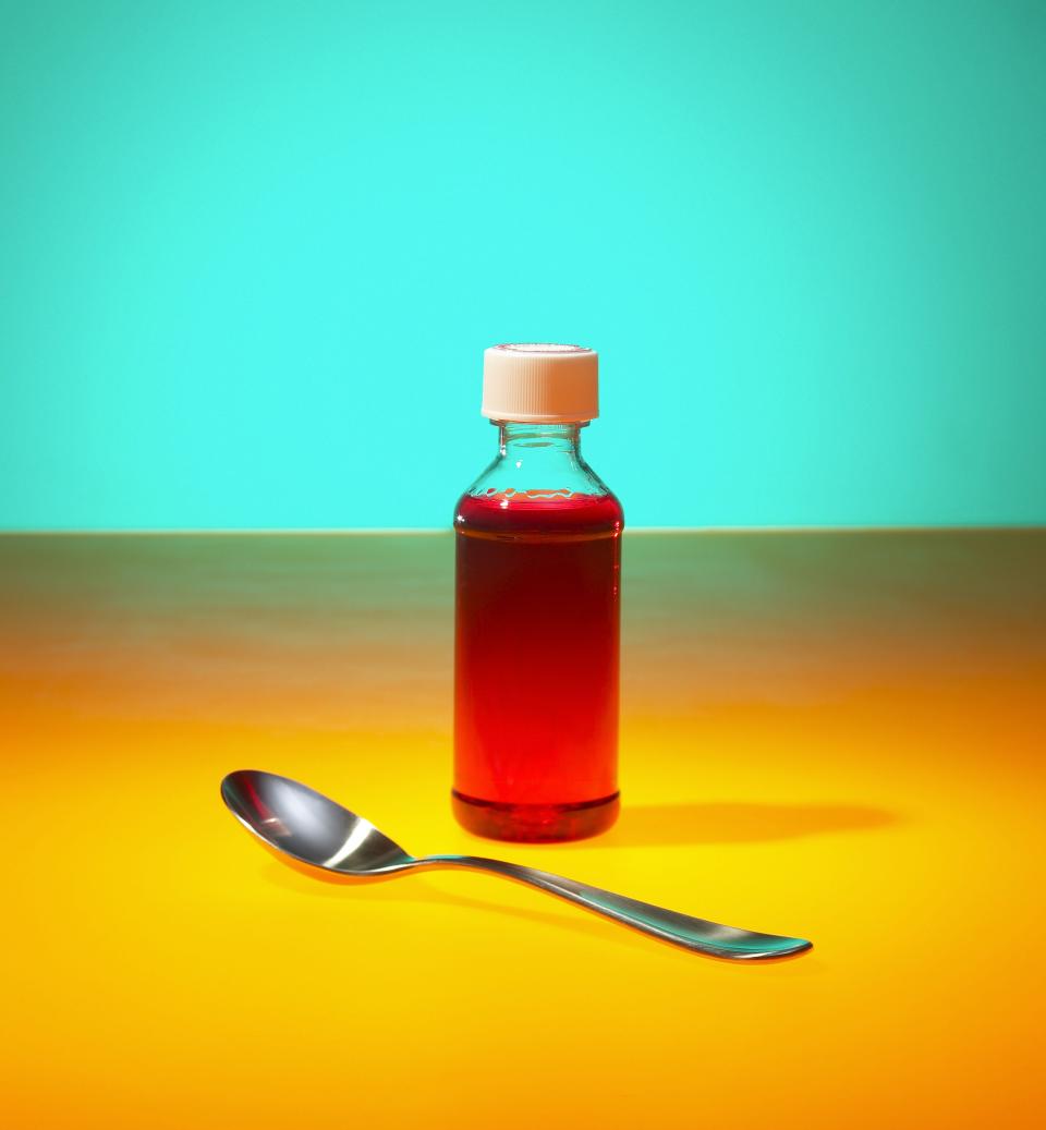 <h1 class="title">Cough syrup medicine bottle and spoon - 2019 Flu Season</h1><cite class="credit">Getty Images</cite>