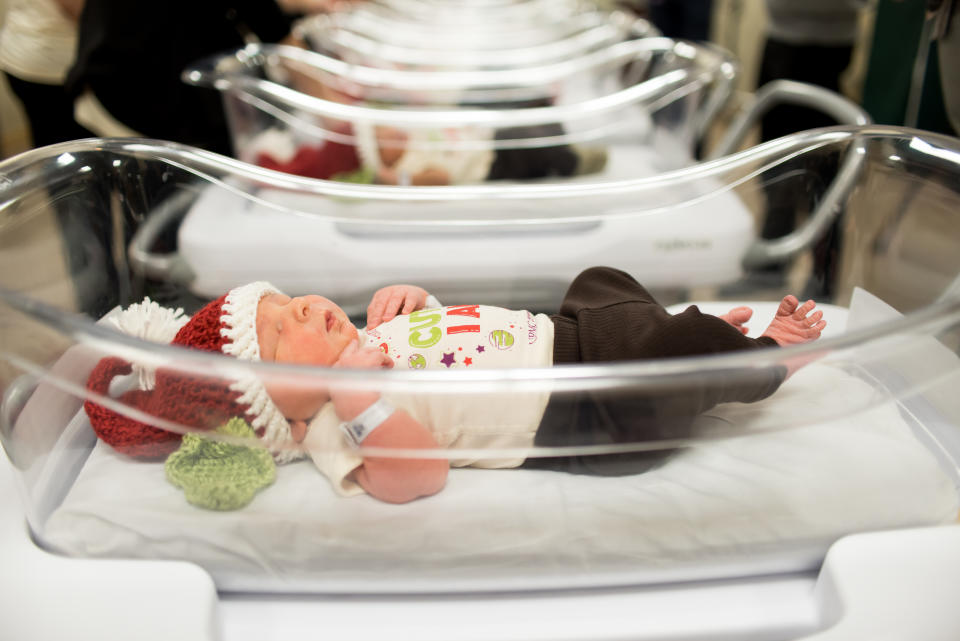 A nurse in the mother and baby unit at Magee-Womens Hospital knit Baby Yoda inspired holiday hats for the newborns. (Photo: UPMC Magee-Womens Hospital)