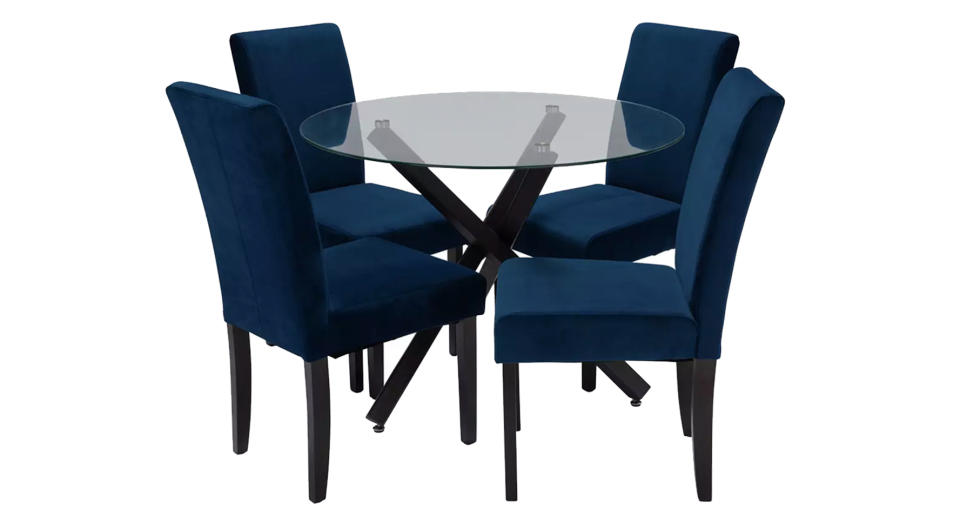 Ava Glass Dining Table & 4 Velvet Chairs