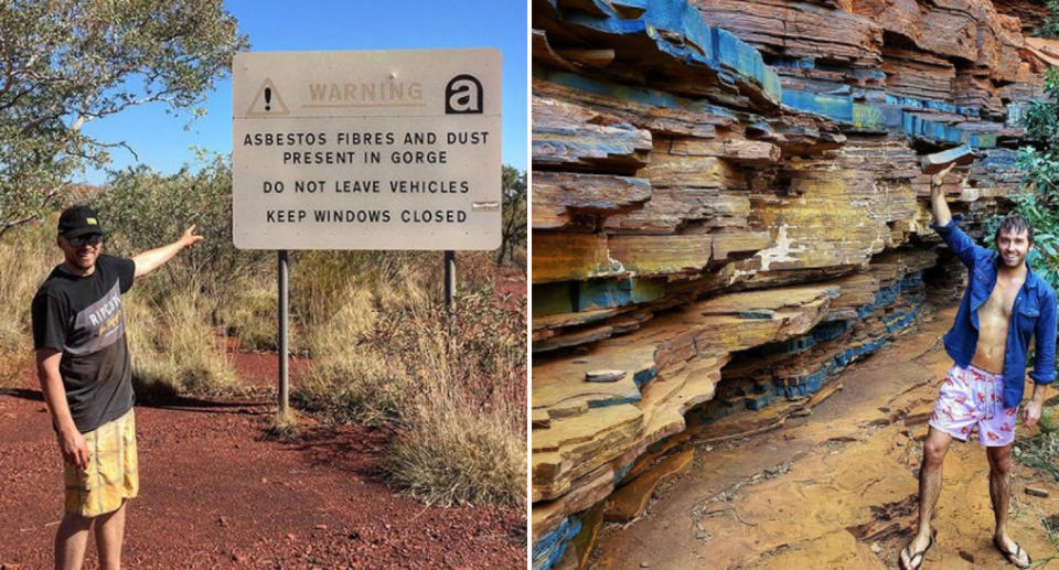 Two separate Instagram photos show men posing in Wittenoom.