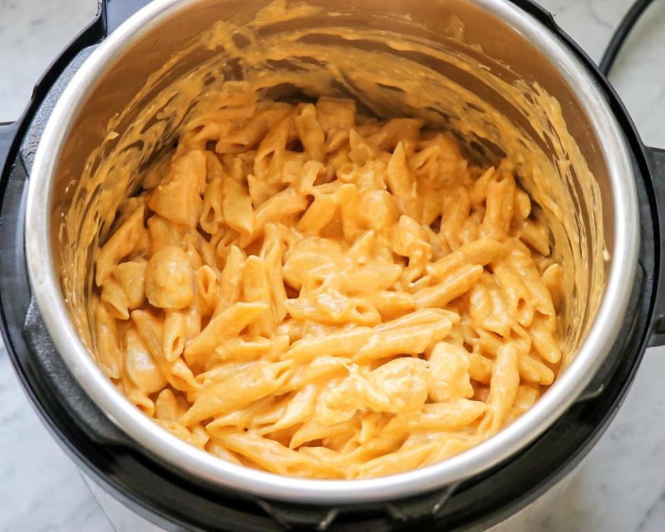 <p>Fab Everyday</p><p>This creamy, one-pot Buffalo chicken pasta dinner cooks in about 30 minutes in your Instant Pot (including time to reach pressure)!</p><p><strong>Get the recipe: <a href="https://fabeveryday.com/2021/02/instant-pot-buffalo-chicken-pasta-recipe.html" rel="nofollow noopener" target="_blank" data-ylk="slk:Instant Pot Buffalo Chicken Pasta Recipe;elm:context_link;itc:0;sec:content-canvas" class="link ">Instant Pot Buffalo Chicken Pasta Recipe</a></strong></p>