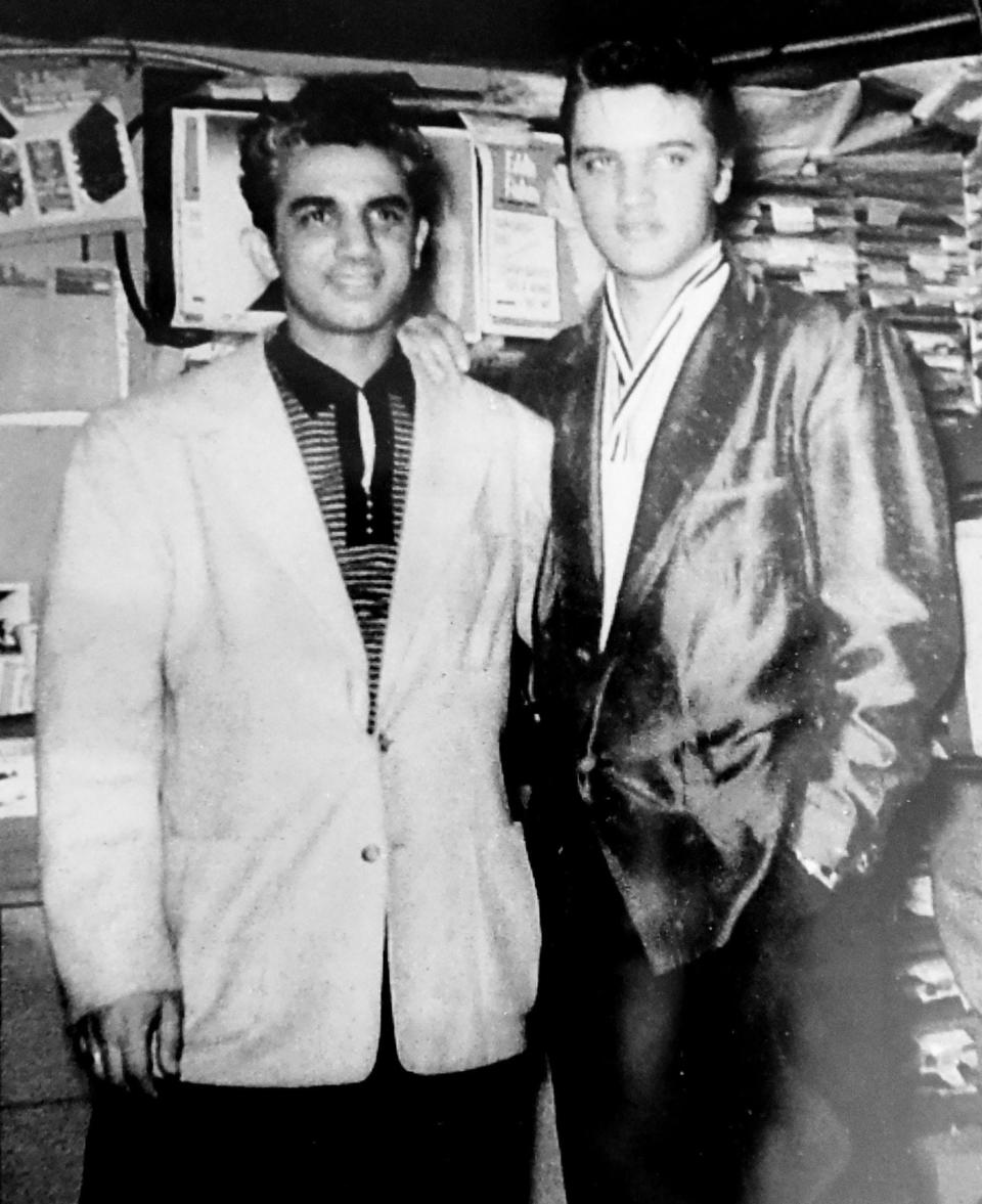 An old photo of  Stan "The Record Man" Lewis' and Elvis Presley.