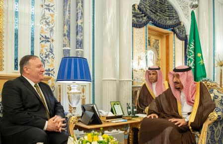 U.S. Secretary of State Mike Pompeo meets with Saudi Arabia's King Salman bin Abdulaziz at Al Salam Palace in Jeddah