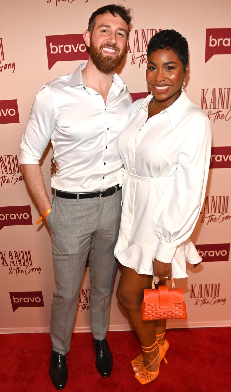 Cameron Hamilton and Lauren Speed-Hamilton attend the premiere of "Kandi & The Gang" series celebration at Old Lady Gang Southern Cuisine on March 06, 2022 in Atlanta, Georgia