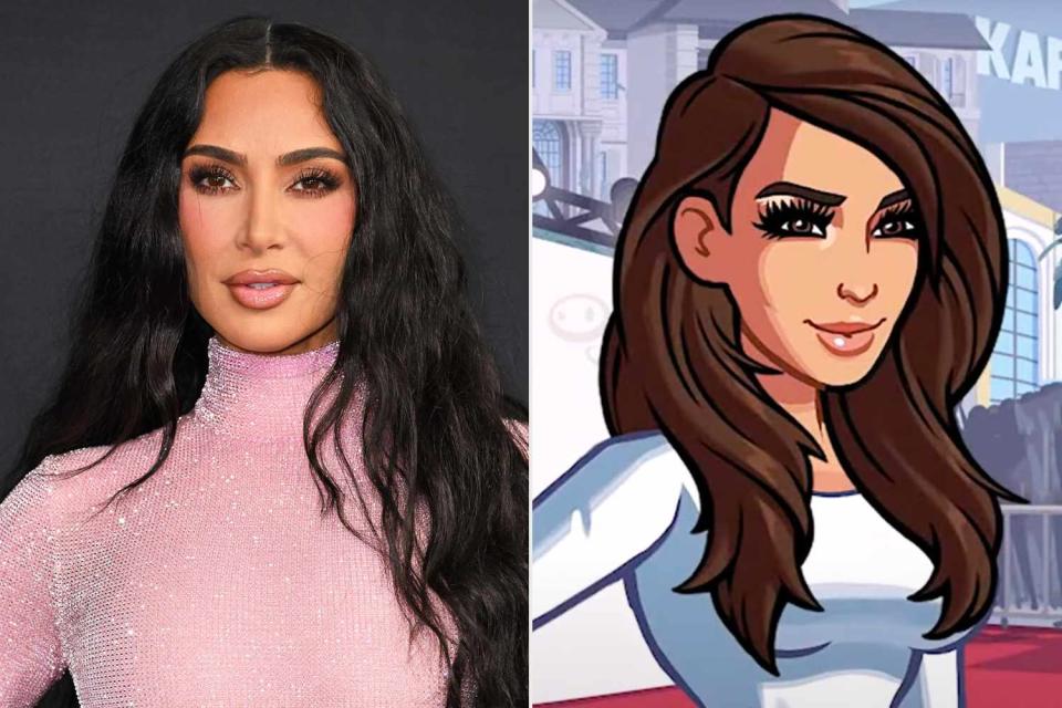 <p>James Devaney/GC Images; Kim Kardashian: Hollywood Mobile Game</p> (L-R) Kim Kardashian and Kim Kardashian from the Kim Kardashian: Hollywood mobile game.