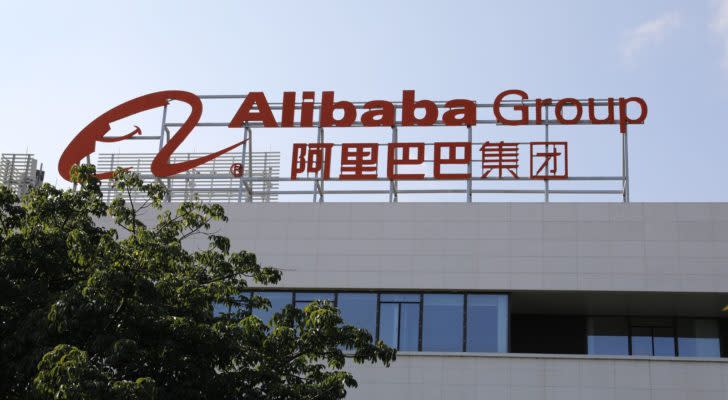 Alibaba Group headquarters sign located in Hangzhou China BABA stock.