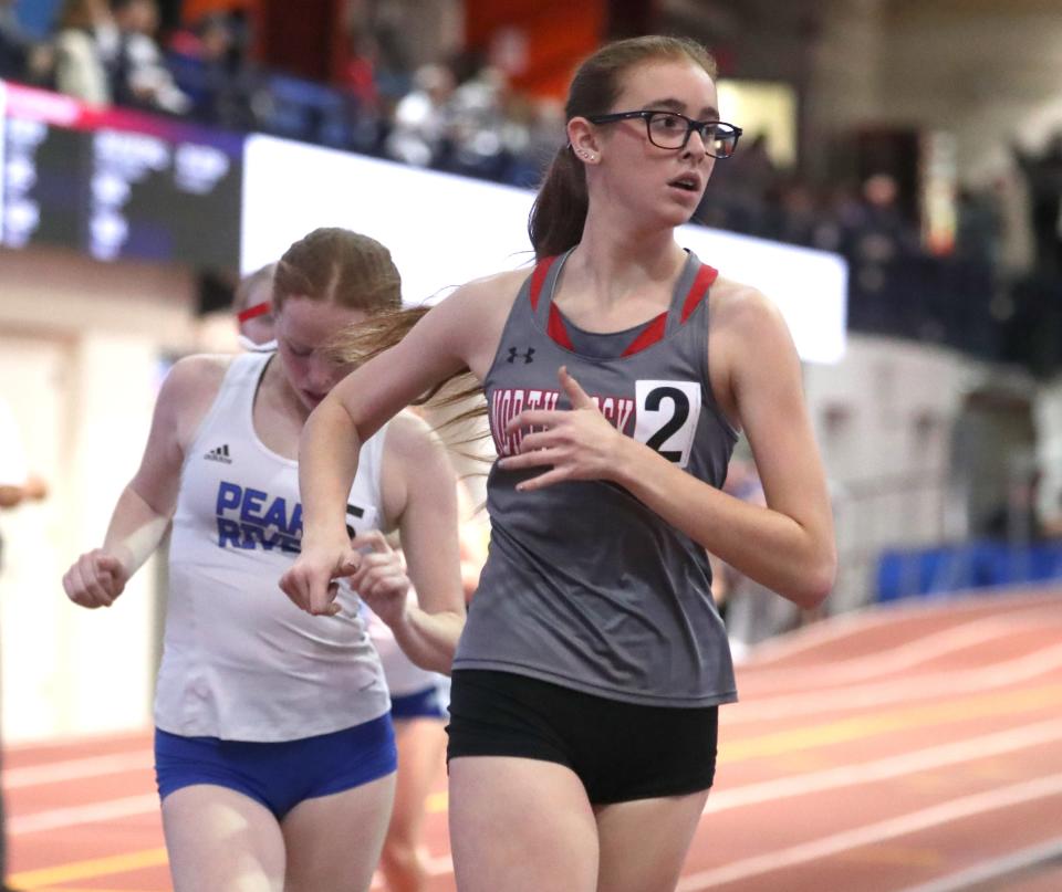 North Rockland's Samantha Bender won the Rockland County 1500-meter race walk at the Rockland and Northern Counties track and field championships at the Armory Jan. 26, 2024.