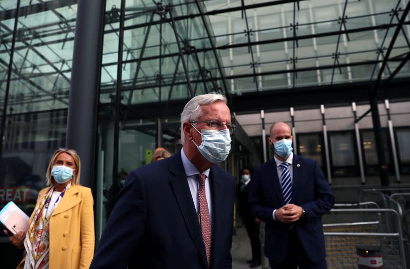 EU chief negotiator Michael Barnier is seen leaving the EU-Brexit talks in central London