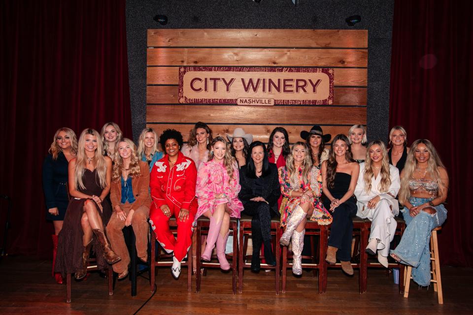 CMT's 2024 Next Women of Country class and Leslie Fram, SVP, Music & Talent, CMT, on January 23, 2024, in Nashville, Tennessee.