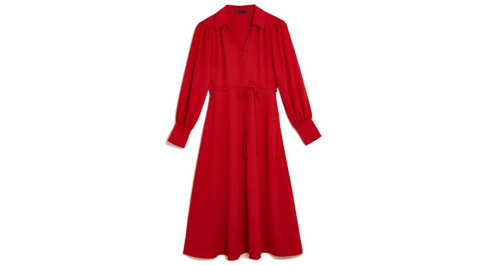 V-Neck Button Through Midi Shirt Dress