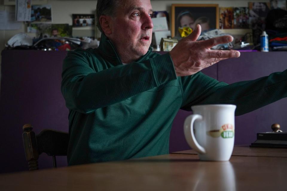 Former Lake City mayor Brad Seger talks politics in the dining room of his Lake City home on May 3, 2022.