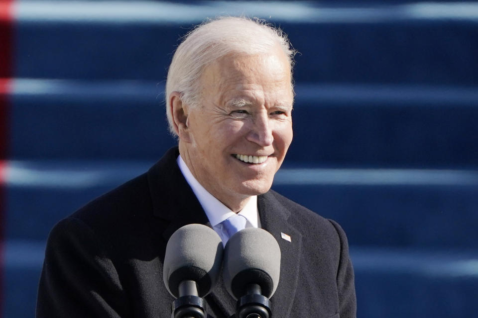 President Joe Biden speaks during the 59th Presidential Inauguration at the U.S. Capitol in Washington, Wednesday, Jan. 20, 2021.(AP Photo/Patrick Semansky, Pool)