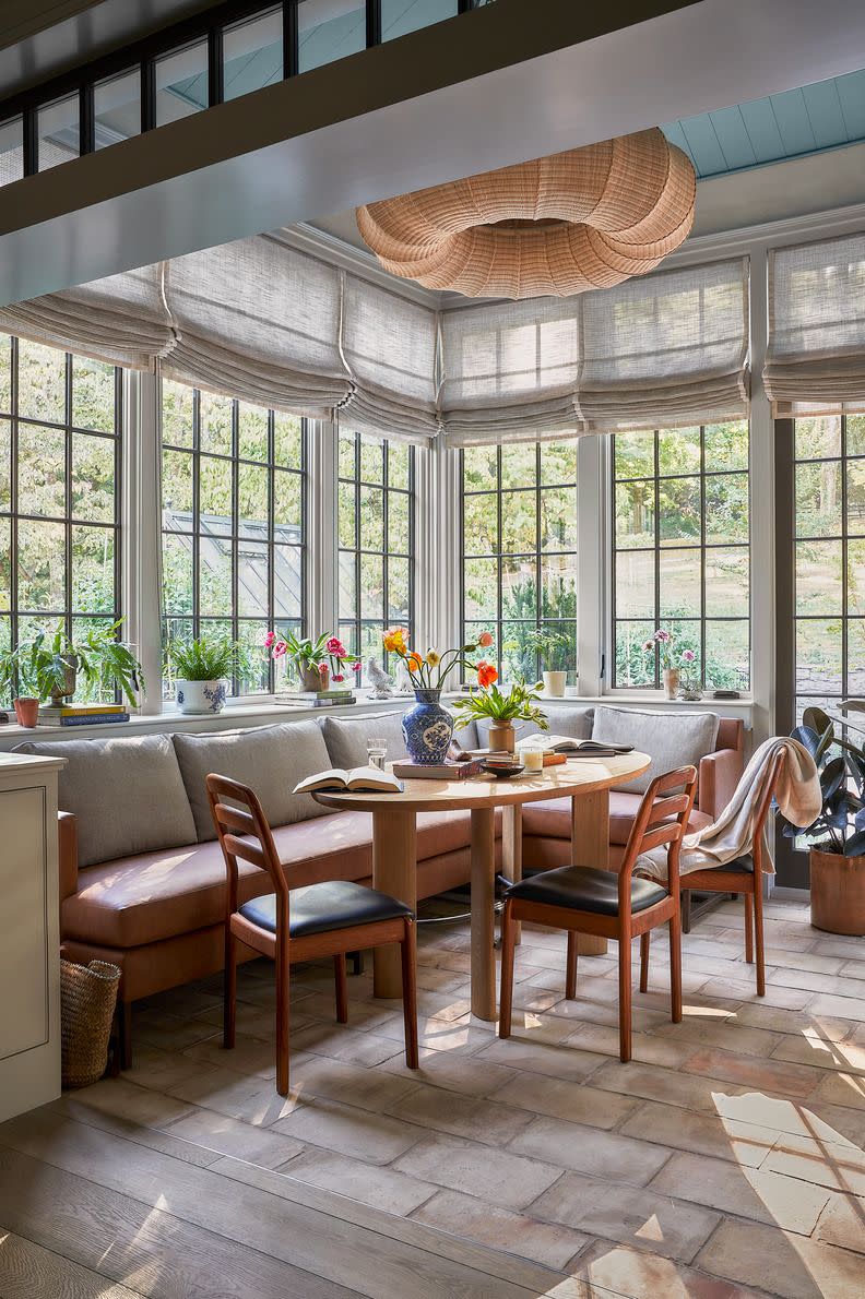 a table and chairs in a room