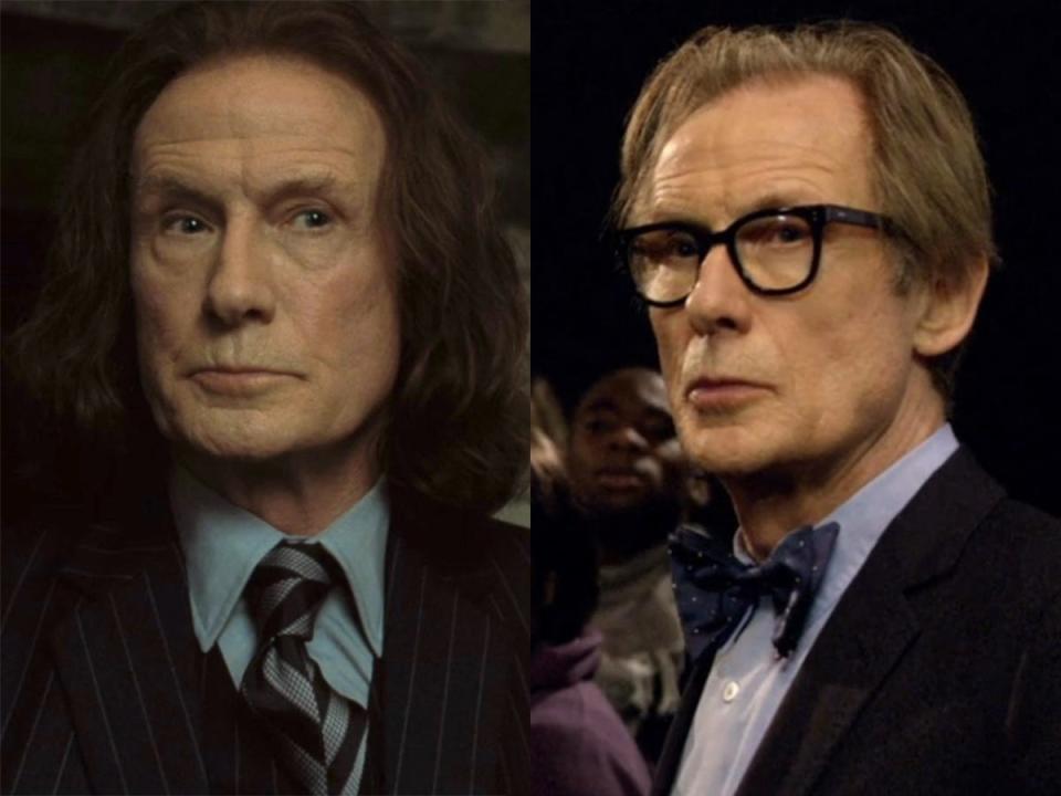 Left: Bill Nighy in "Harry Potter and the Deathly Hallows: Part 1." Right: Nighy on "Doctor Who."