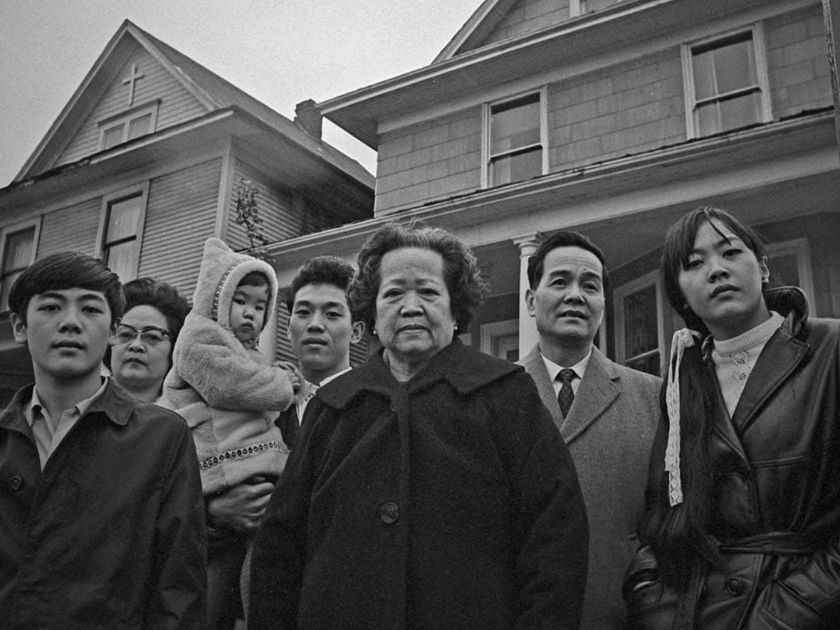 Vancouver’s Chan Family, a driving force behind the freeway fight in the Chinatown and Strathcona neighbourhoods, appears in this 1968 still photo. Their story is featured in Karen Cho's Big Fight in Little Chinatown, one of many films at the Reel Asian Film Festival available to stream online. (Tony Westman - image credit)