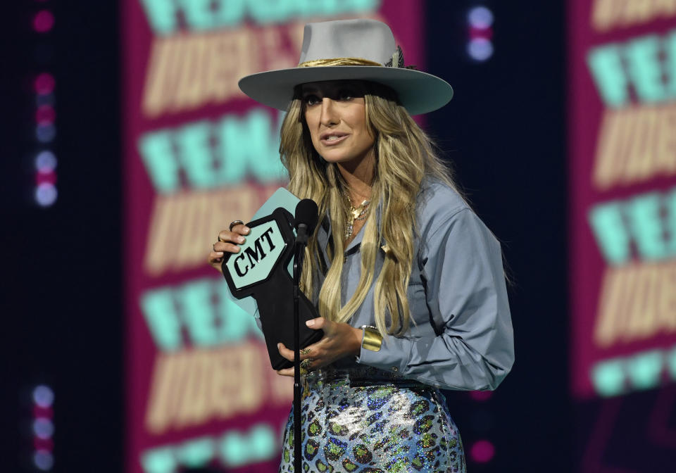 Lainey Wilson accepts the award for female video of the year for "Heart Like a Truck" at the CMT Music Awards on Sunday, April 2, 2023, at the Moody Center in Austin, Texas. (Photo by Evan Agostini/Invision/AP)