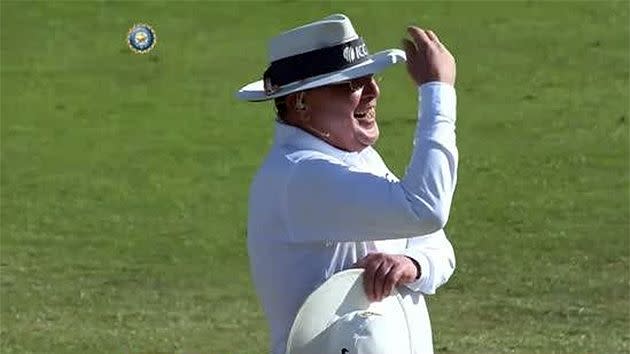 The umpire definitely saw the funny side of the incident. Pic: Fox Sports