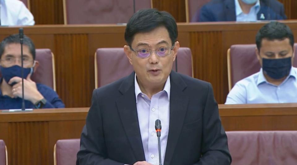 Deputy Prime Minister and Finance Minister Heng Swee Keat delivers Budget 2021 on 16 February 2021 in Parliament. (SCREENSHOT: YouTube)