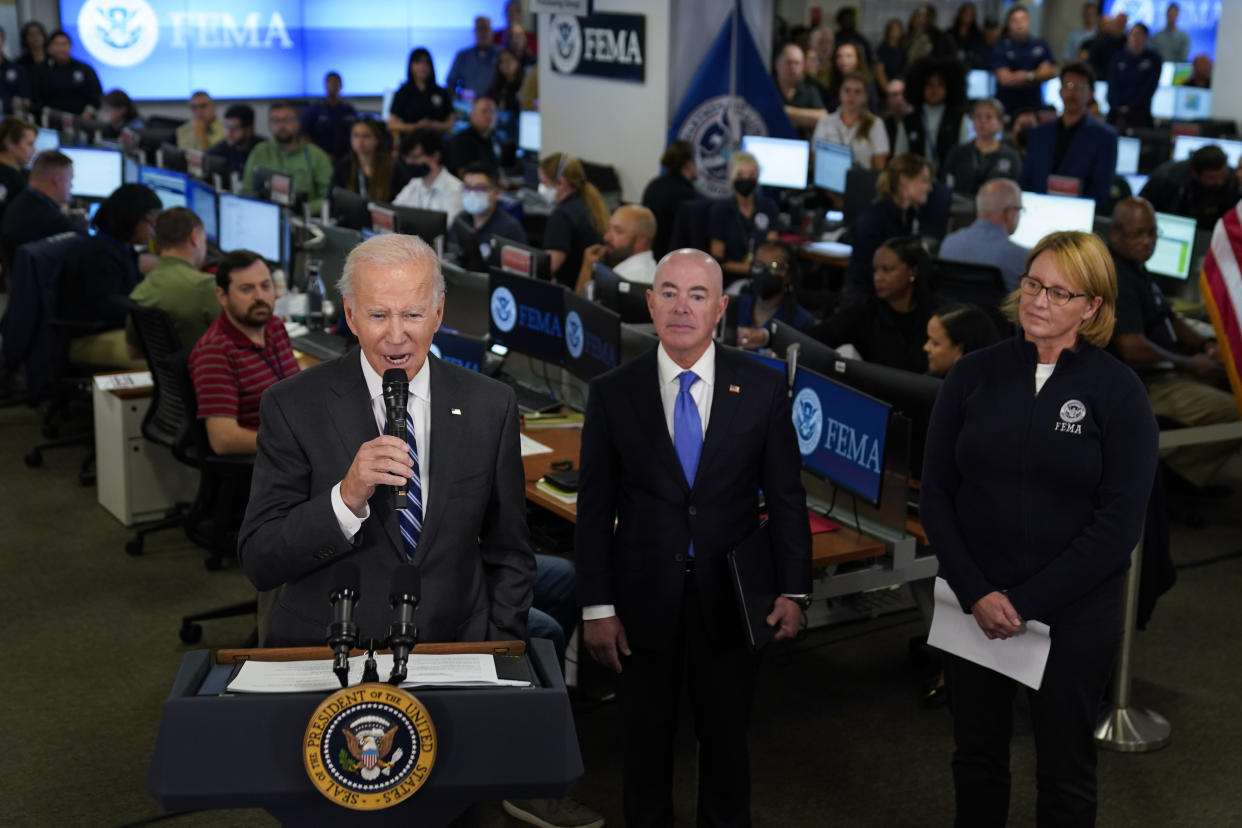 Joe Biden with Deanne Criswell and Alejandro Mayorkas