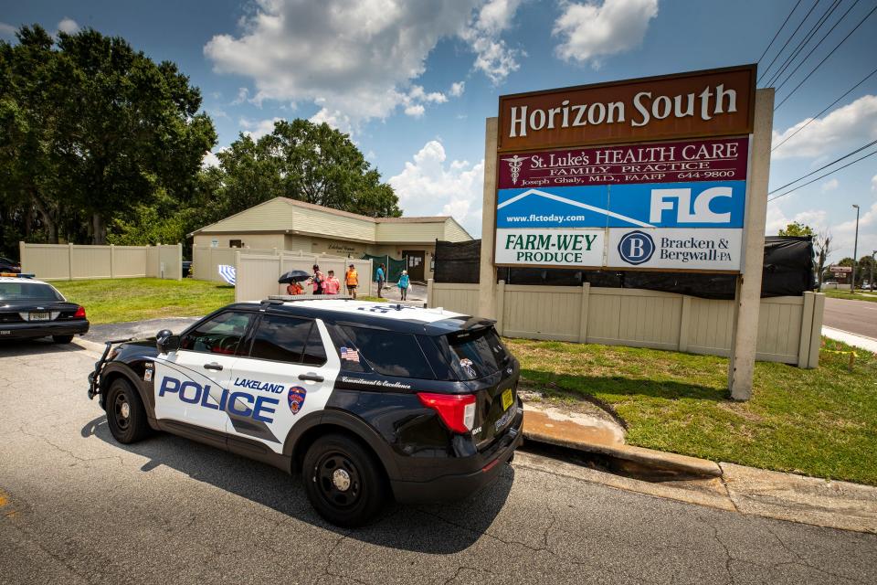 Lakeland Police arrested two people protesting outside the Lakeland Women's Health Center on South Florida Avenue in Lakeland on Friday.