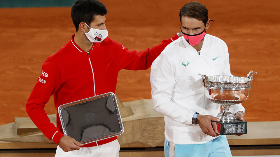 Novak Djokovic and Rafael Nadal, pictured here after the French Open final.