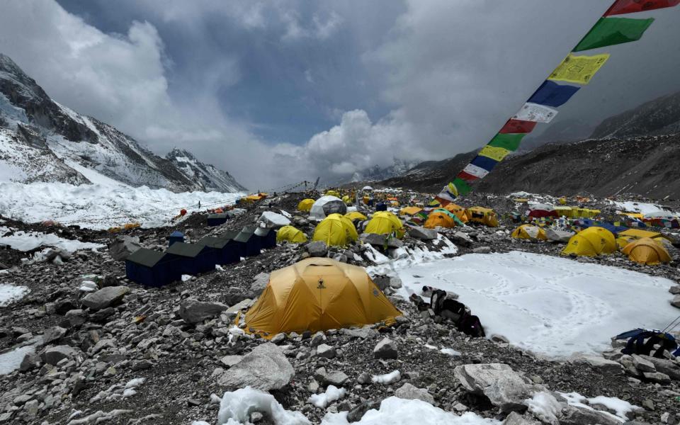 Expedition tents are seen at Everest Base Camp on May 1 2021 in the Solukhumbu district. - Getty