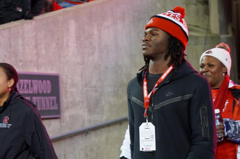 Recruit Tarvos "TJ" Alford visits Ohio Stadium the day of the Ohio State, Michigan State football game on Nov. 11, 2023.