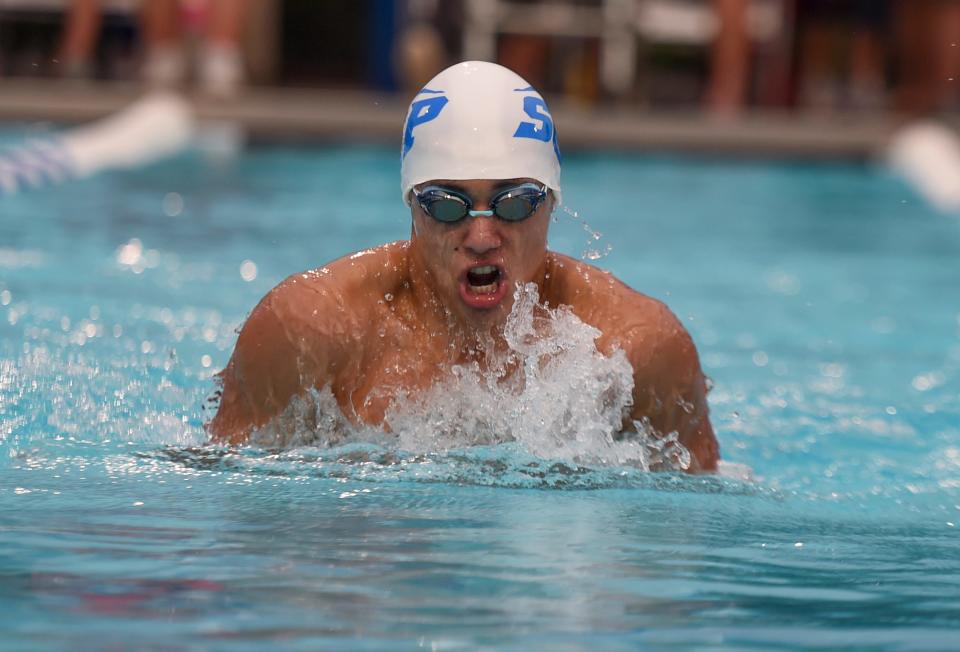 Stanton's Mehdi Elaoufir, racing the 200 individual medley in last year's state championship meet, is a favorite to add more trophies this week.