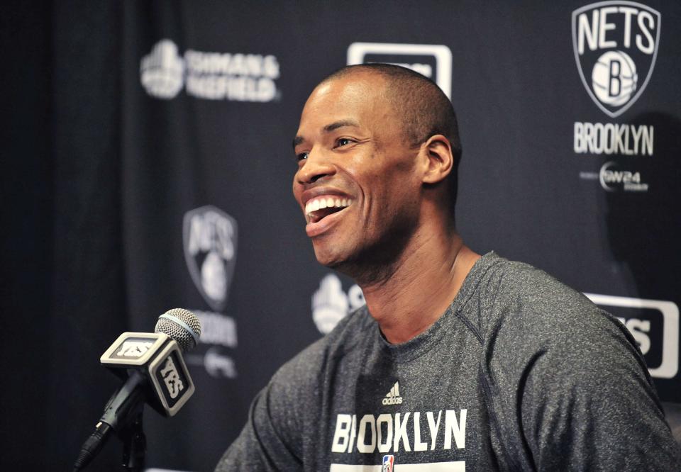 Brooklyn Nets Jason Collins speaks to media before game against Los Angeles