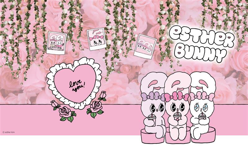 《Esther Bunny 艾絲樂小兔》夢時代快閃店打卡點-浪漫玫瑰花牆。（圖／品牌業者提供）