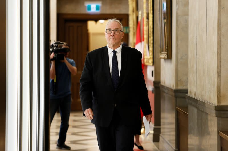 Canada's Minister of National Defence Bill Blair holds a press conference in the House of Commons foyer on Parliament Hill in Ottawa