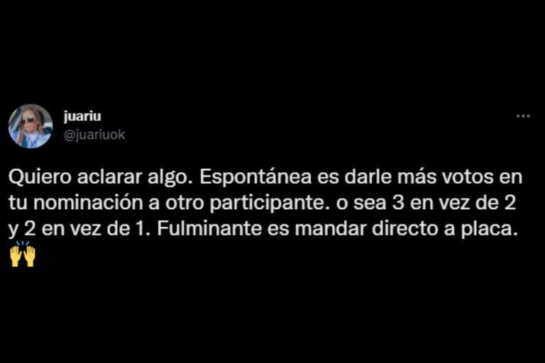 Juariu explicó el uso de la espontánea (Captura Twitter @juariuok)