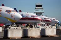 FILE PHOTO: Grounded Boeing 737 MAX aircraft are seen parked at Boeing Field in Seattle