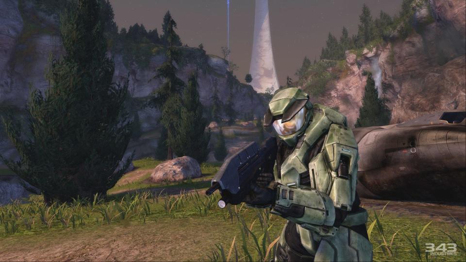 A screenshot from 'Halo: Combat Evolved Anniversary' in the 'Halo: Master Chief Collection' video game release.