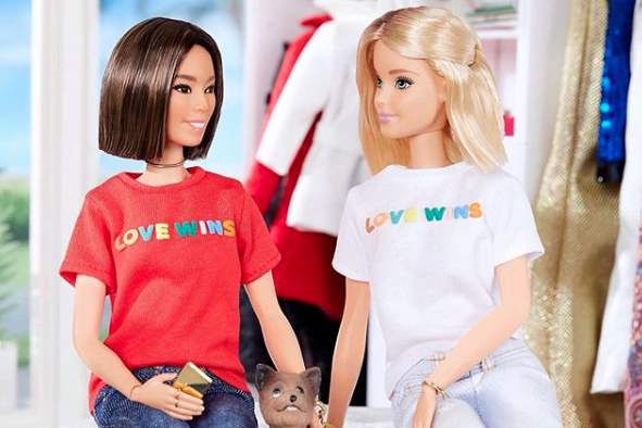 Barbie wears “Love Wins” T-shirt in newest collaboration. (Photo: Mattel)