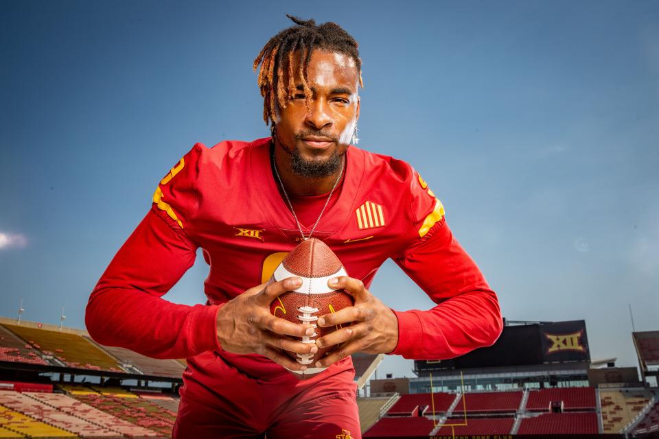 Will McDonald IV stands for a photo during Iowa State football media day at Jack Trice Stadium in Ames on Tuesday.
