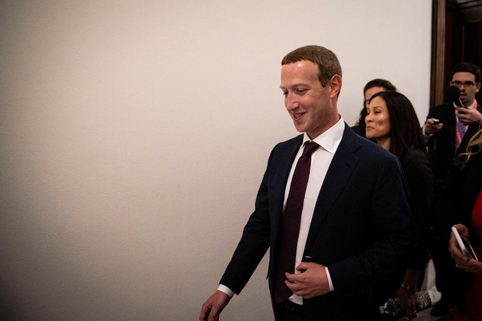 Facebook Chief Executive Mark Zuckerberg walks past members of the news media as he walks to the office of U.S. Senator Josh Hawley (R-MO) while meeting with lawmakers to discuss "future internet regulation" on Capitol Hill in Washington, U.S., September 19, 2019. REUTERS/Al Drago