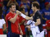 Tennis - Great Britain v Australia - Davis Cup Semi Final - Emirates Arena, Glasgow, Scotland - 20/9/15 Men's Singles - Great Britain's Andy Murray celebrates with captain Leon Smith after winning his match and reaching the Davis Cup Final Action Images via Reuters / Jason Cairnduff Livepic