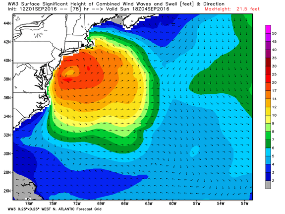 Wind and waves projection from a NOAA computer model on Sept. 4, 2016.