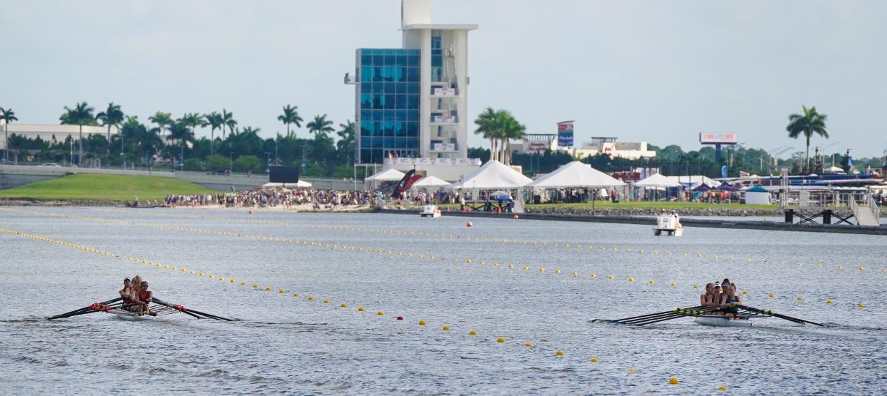 Rowers hit the water for the final day of the USRowing Youth National Regatta at Nathan Benderson Park last June. Sarasota County is planning to add a boathouse and an indoor sports complex to the park.