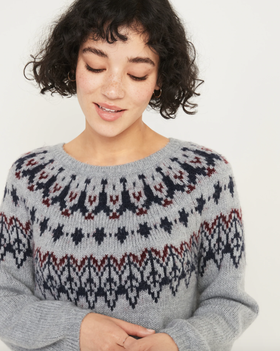 Cozy Fair Isle Blouson-Sleeve Sweater for Women - on sale at Old Navy, $28 (originally $55). 